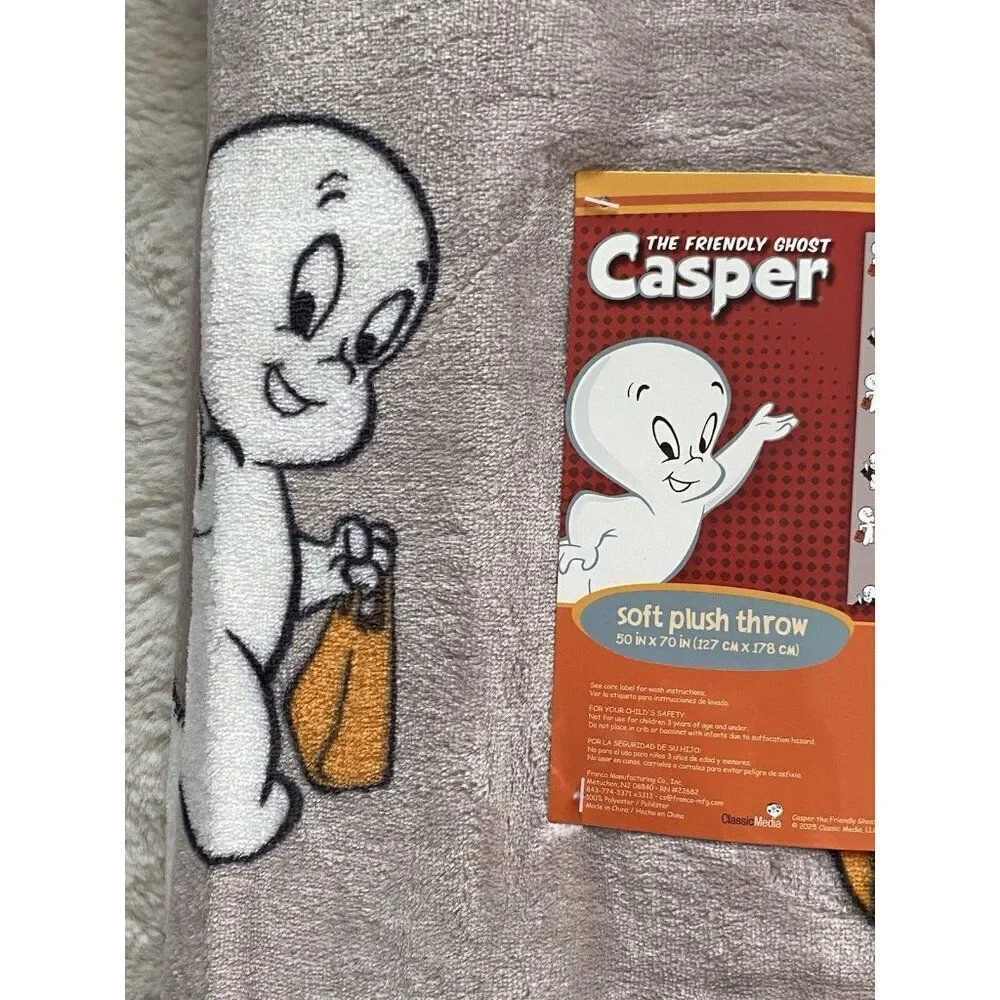 Casper The Friendly Ghost Plush Soft Blanket Throw 50x70” Halloween Costumes NEW